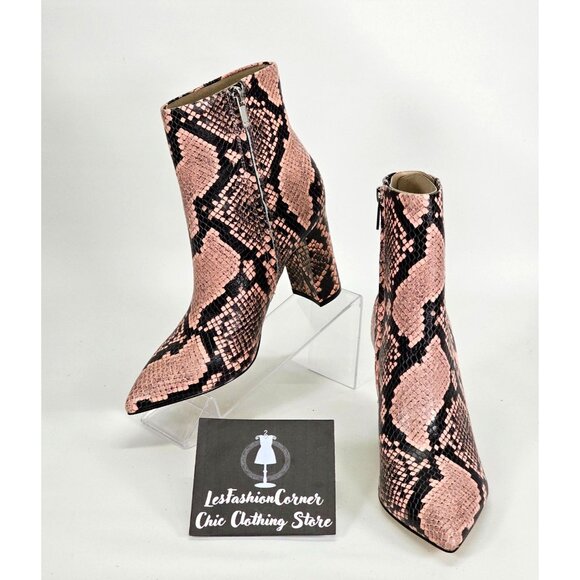 NWOB Marc Fisher Women's Leather Snake Print Pointed Toe Block Booties Sz 7 1784 - Picture 1 of 15